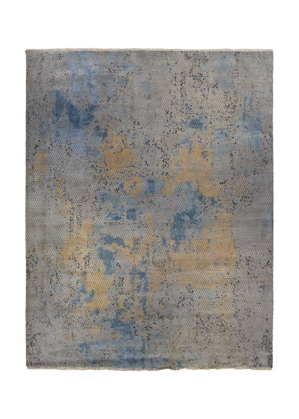A34727 Oriental Rug Indian Handmade Area Modern 7'12'' x 10'1'' -8x10- Whites Beige Yellow Gold Abstract Splatter Design