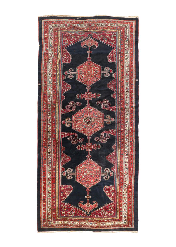 A34749 Persian Rug Bijar Handmade Area Antique Traditional 6'7'' x 14'0'' -7x14- Red Blue Geometric Design