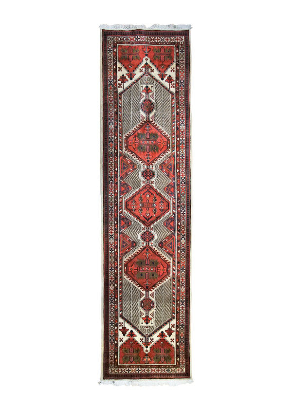 A34754 Persian Rug Azerbaijan Handmade Runner Tribal 3'9'' x 14'3'' -4x14- Red Geometric Design