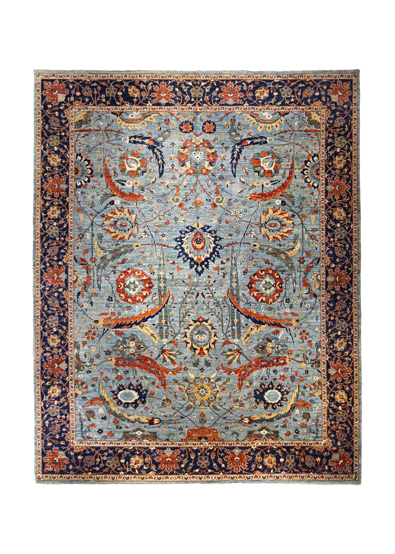 A34755 Oriental Rug Pakistani Handmade Area Transitional 12'1'' x 14'9'' -12x15- Red Blue Floral Design