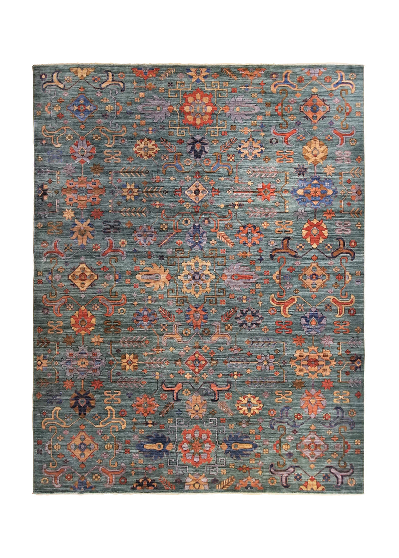 A34757 Oriental Rug Pakistani Handmade Area Transitional 9'2'' x 11'11'' -9x12- Green Floral Design
