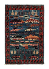 A34790 Oriental Rug Afghan Handmade Area Tribal 3'3'' x 4'11'' -3x5- Red Blue Pictorial War Design