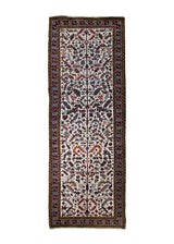 A34791 Persian Rug Heriz Handmade Runner Tribal 3'6'' x 9'9'' -4x10- Whites Beige Green Geometric Design