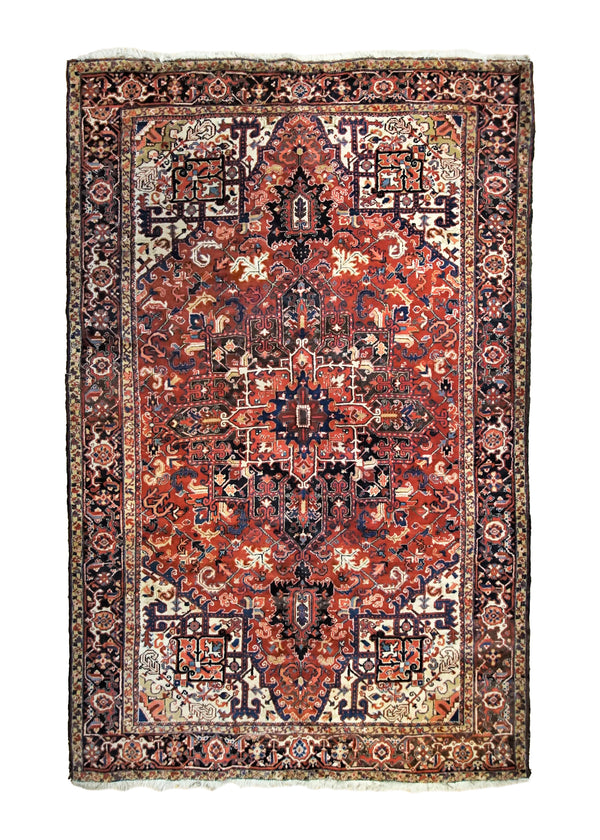 A34797 Persian Rug Heriz Handmade Area Antique Tribal 8'3'' x 12'5'' -8x12- Whites Beige Geometric Design