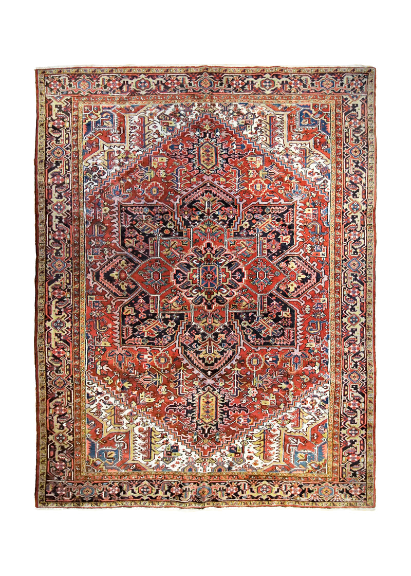 A34810 Persian Rug Heriz Handmade Area Tribal 8'7'' x 11'3'' -9x11- Red Geometric Design