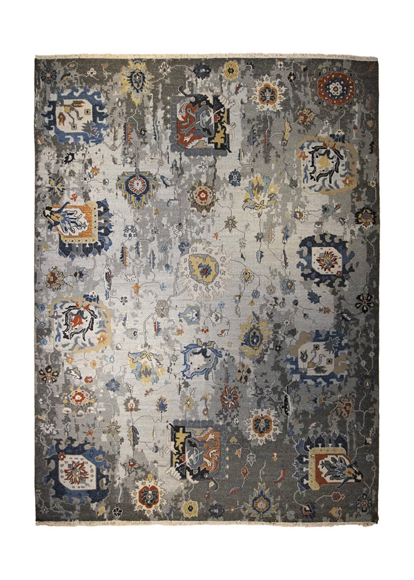A34812 Oriental Rug Indian Handmade Area Transitional 8'11'' x 12'0'' -9x12- Whites Beige Gray Soumak Oushak Design