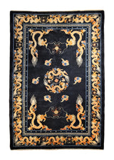 A34813 Oriental Rug Tibetan Handmade Area Traditional 5'12'' x 8'10'' -6x9- Black Yellow Gold Pictorial Design