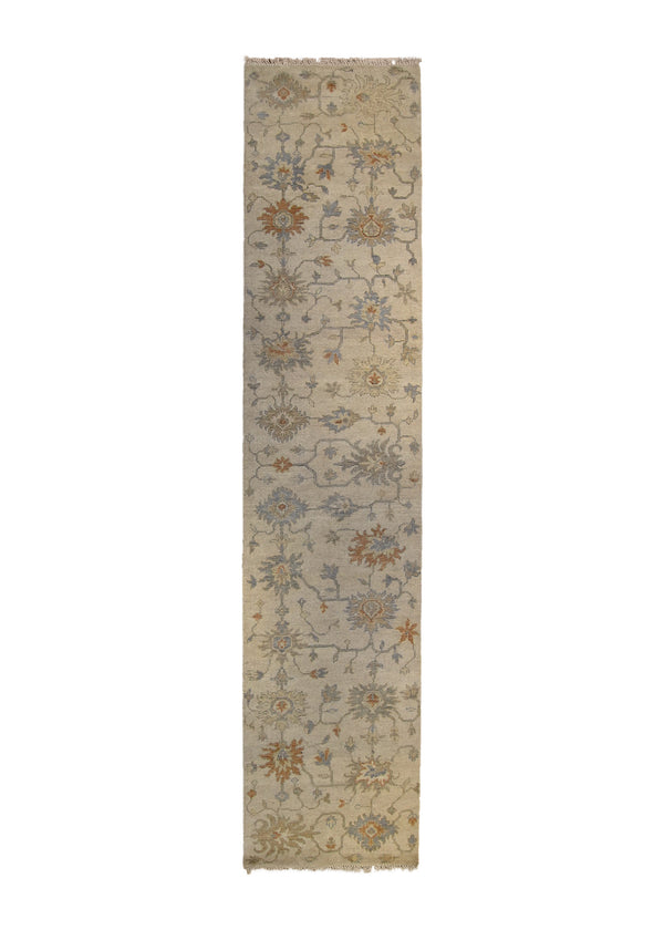 A34814 Oriental Rug Indian Handmade Area Transitional 2'7'' x 11'10'' -3x12- Orange Whites Beige Orange Floral Oushak Design