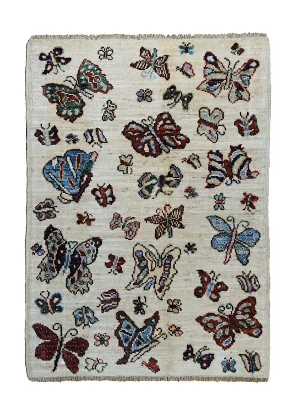 A34817 Oriental Rug Pakistani Handmade Area Transitional Tribal 2'1'' x 2'11'' -2x3- Whites Beige Animals Gabbeh Design