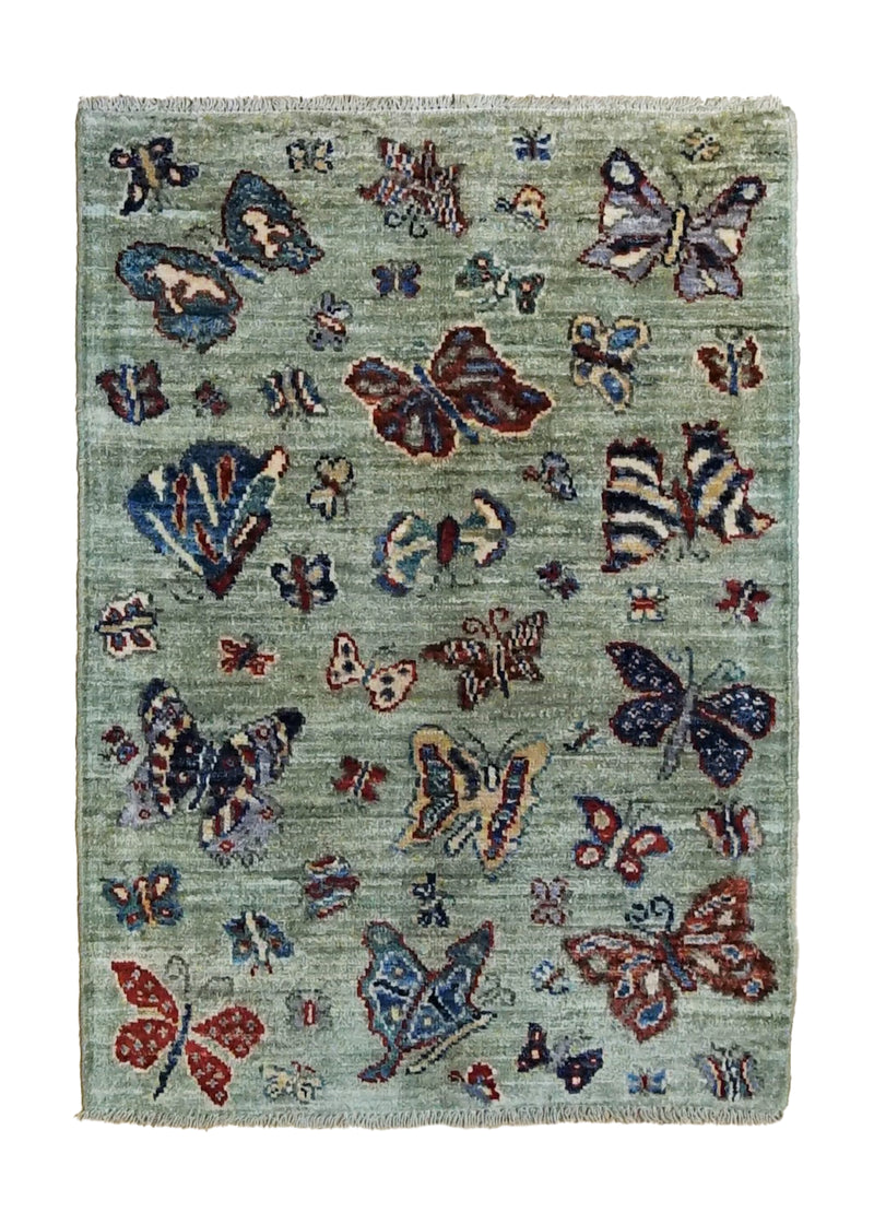 A34820 Oriental Rug Pakistani Handmade Area Transitional Tribal 2'1'' x 2'11'' -2x3- Green Animals Gabbeh Design