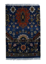 A34843 Oriental Rug Indian Handmade Area Traditional 2'0'' x 3'1'' -2x3- Blue Floral Partition Design