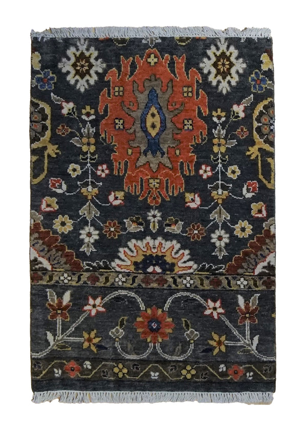 A34844 Oriental Rug Indian Handmade Area Transitional 2'0'' x 3'0'' -2x3- Gray Orange Floral Partition Design