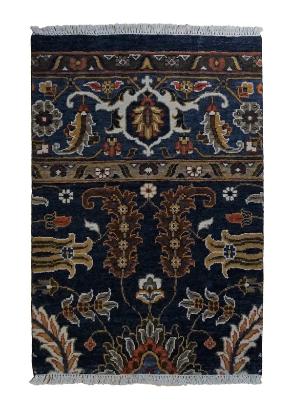 A34845 Oriental Rug Indian Handmade Area Transitional 2'1'' x 3'0'' -2x3- Blue Floral Partition Design