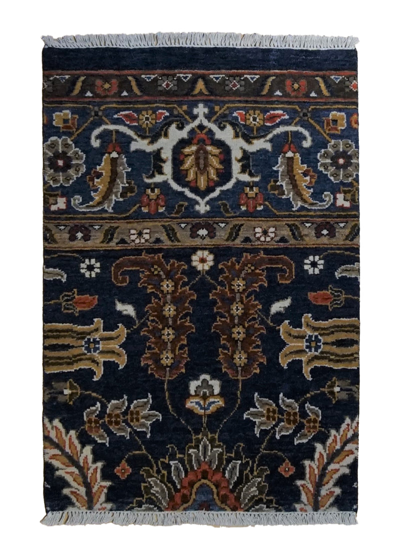 A34845 Oriental Rug Indian Handmade Area Transitional 2'1'' x 3'0'' -2x3- Blue Floral Partition Design