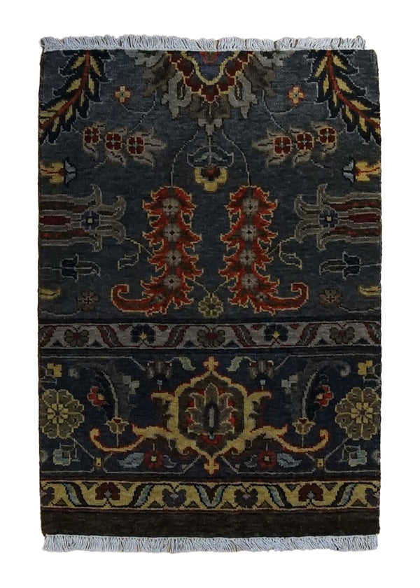 A34846 Oriental Rug Indian Handmade Area Transitional 2'1'' x 3'0'' -2x3- Blue Floral Partition Design