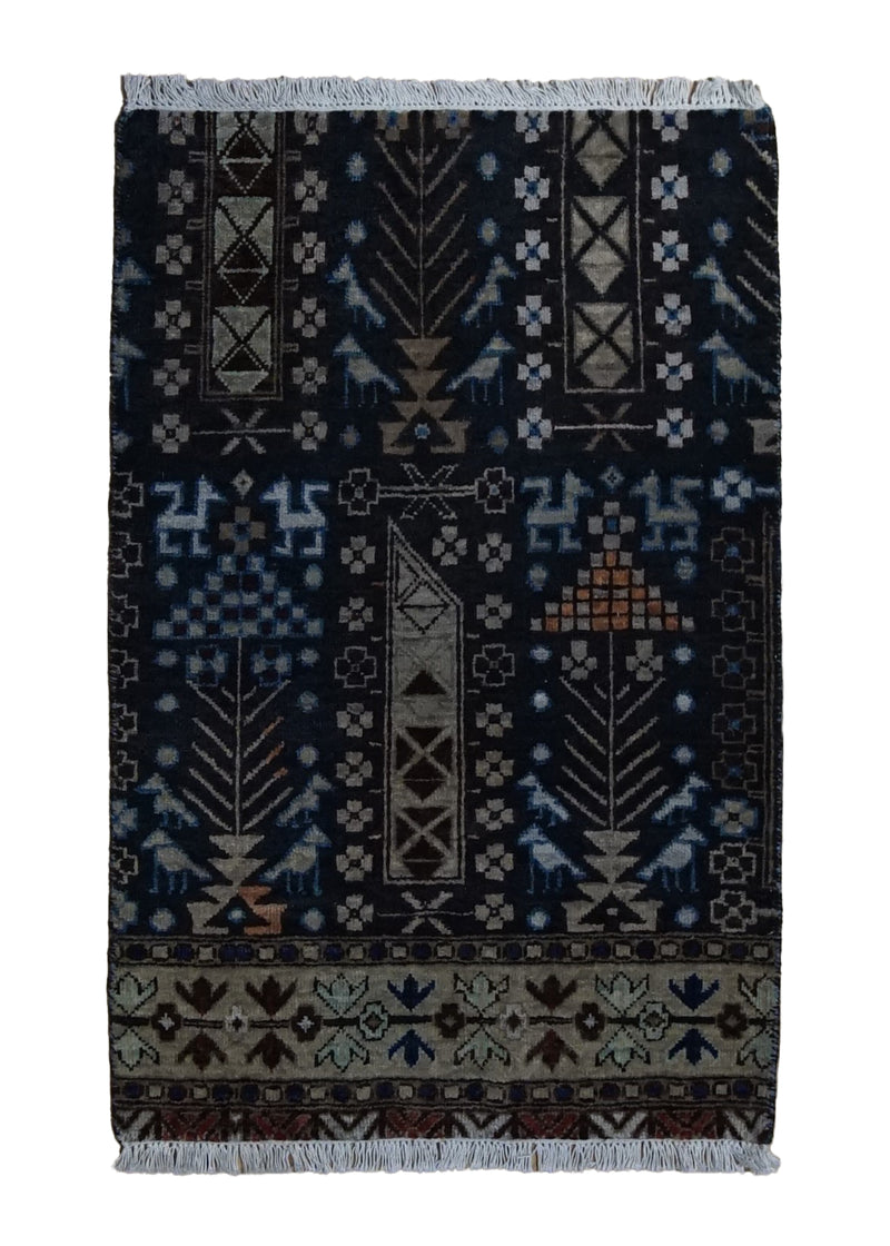 A34849 Oriental Rug Indian Handmade Area Transitional 1'11'' x 2'11'' -2x3- Blue Geometric Design