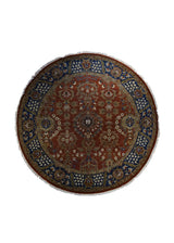 A34852 Oriental Rug Indian Handmade Round Traditional 5'12'' x 6'0'' -6x6- Red Blue Floral Design