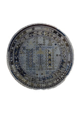 A34855 Oriental Rug Indian Handmade Round Transitional Neutral 4'2'' x 4'2'' -4x4- Whites Beige Blue Geometric Animals Design