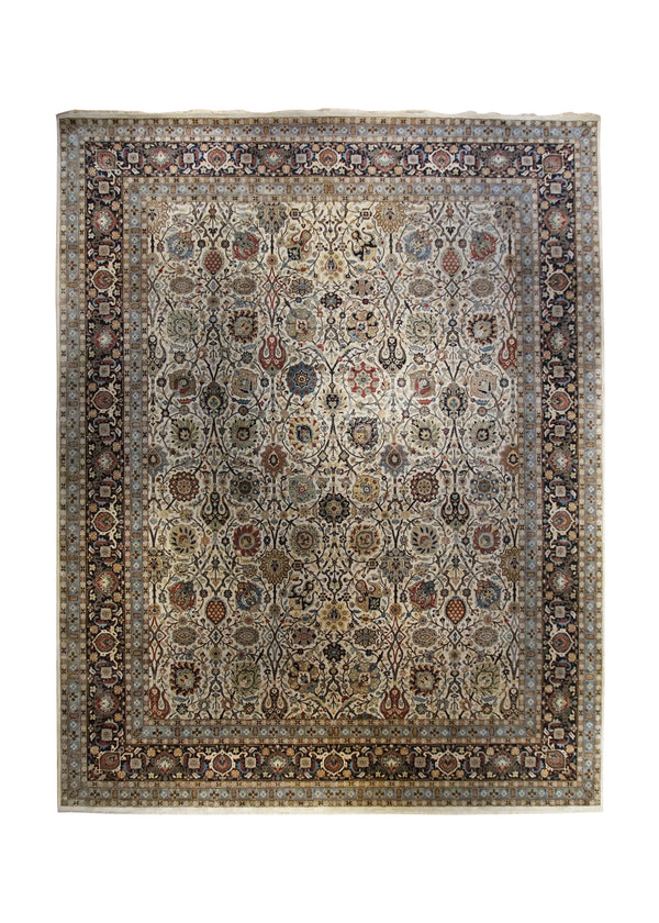 A34860 Oriental Rug Indian Handmade Runner Transitional Tribal 12'1'' x 15'2'' -12x15- Whites Beige Yellow Gold Floral Design
