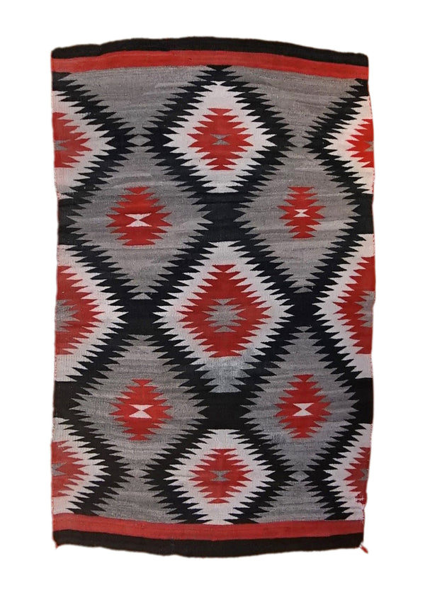A34878 Native American Rug Navajo Handmade Area Antique Tribal 3'5'' x 5'5'' -3x5- Black Gray Red Geometric Design