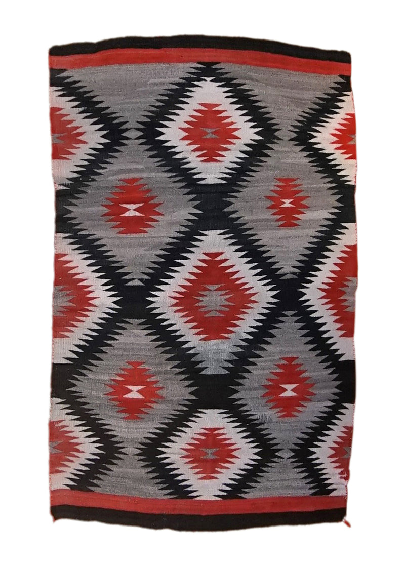 A34878 Native American Rug Navajo Handmade Area Antique Tribal 3'5'' x 5'5'' -3x5- Black Gray Red Geometric Design