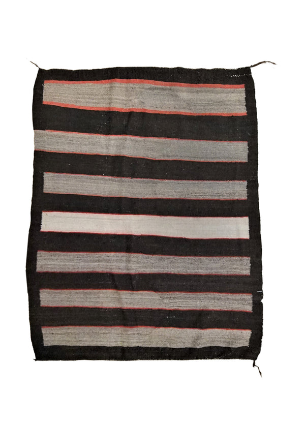 A34880 Native American Rug Navajo Handmade Area Antique Tribal 3'4'' x 4'0'' -3x4- Black Gray Geometric Stripes Design