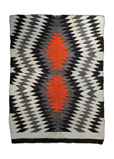 A34881 Native American Rug Navajo Handmade Area Antique Tribal 4'9'' x 6'7'' -5x7- Gray Black Orange Geometric Design