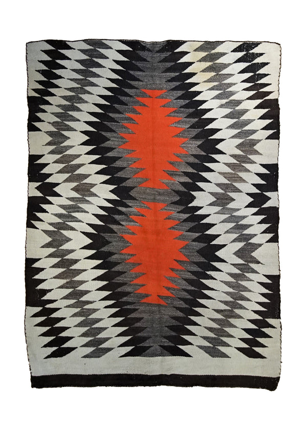 A34881 Native American Rug Navajo Handmade Area Antique Tribal 4'9'' x 6'7'' -5x7- Gray Black Orange Geometric Design