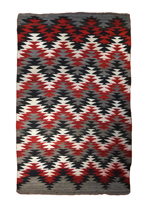 A34883 Native American Rug Navajo Handmade Area Antique Tribal 3'11'' x 6'7'' -4x7- Gray Black Red Geometric Design