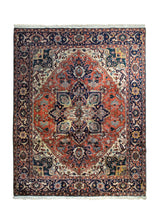 A34888 Oriental Rug Indian Handmade Area Transitional Tribal 7'11'' x 10'3'' -8x10- Red Blue Geometric Heriz Design
