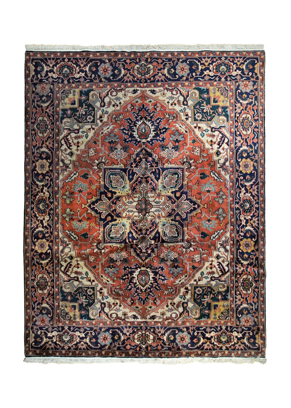 A34888 Oriental Rug Indian Handmade Area Transitional Tribal 7'11'' x 10'3'' -8x10- Red Blue Geometric Heriz Design