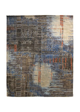 A34894 Oriental Rug Indian Handmade Area Modern 7'12'' x 10'0'' -8x10- Blue Brown Orange Abstract Lattice Design