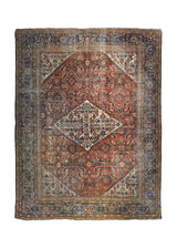 A34907 Persian Rug Mahal Handmade Area Antique Tribal 10'9'' x 13'8'' -11x14- Red Blue Geometric Design