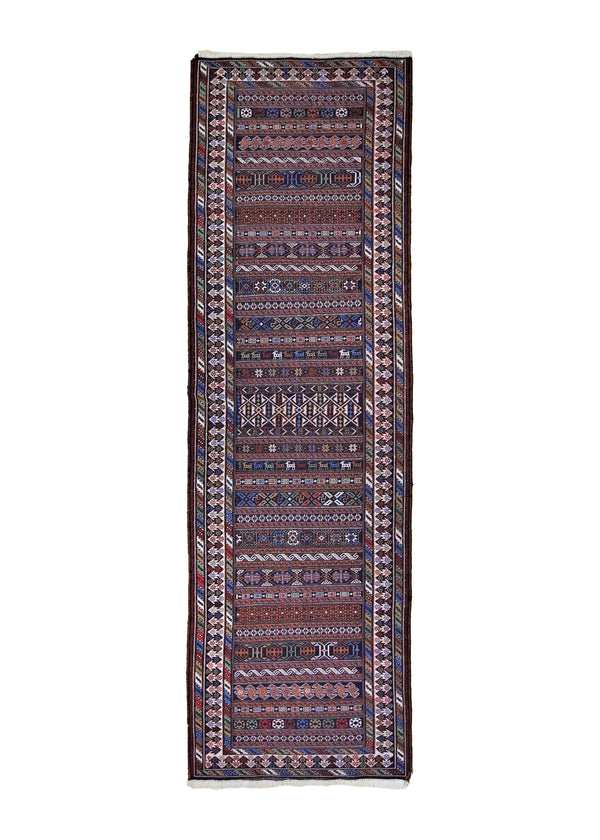 A34914 Persian Rug Sirjan Handmade Runner Tribal 2'5'' x 7'10'' -2x8- Red Multi-color Stripes Geometric Design