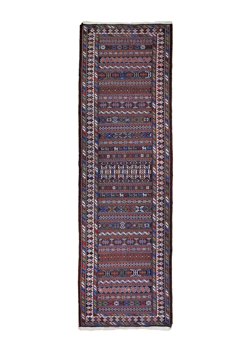 A34914 Persian Rug Sirjan Handmade Runner Tribal 2'5'' x 7'10'' -2x8- Red Multi-color Stripes Geometric Design