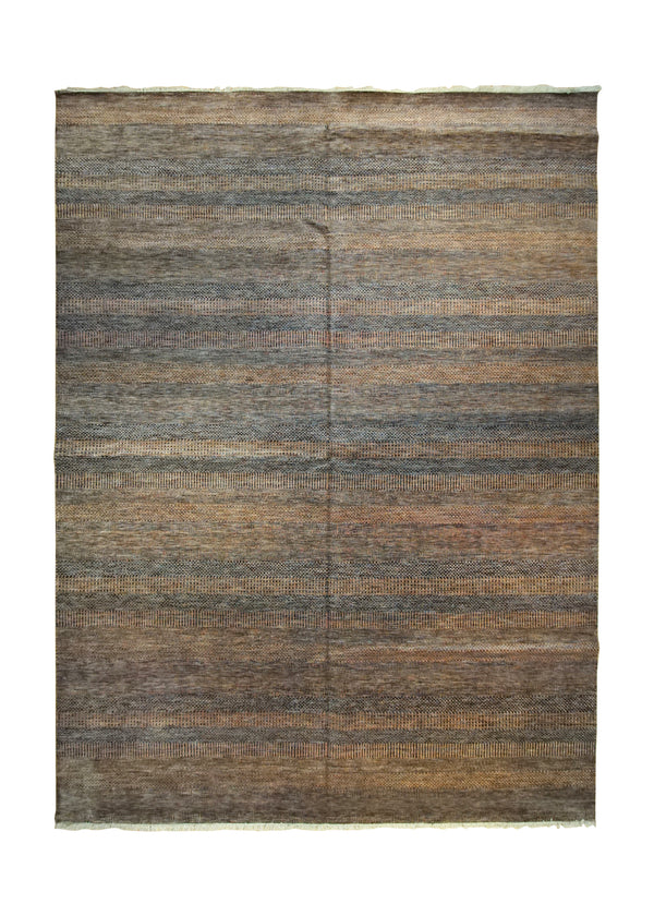 A34929 Oriental Rug Indian Handmade Area Transitional Tribal 8'12'' x 12'0'' -9x12- Brown Geometric Gabbeh Grass Design