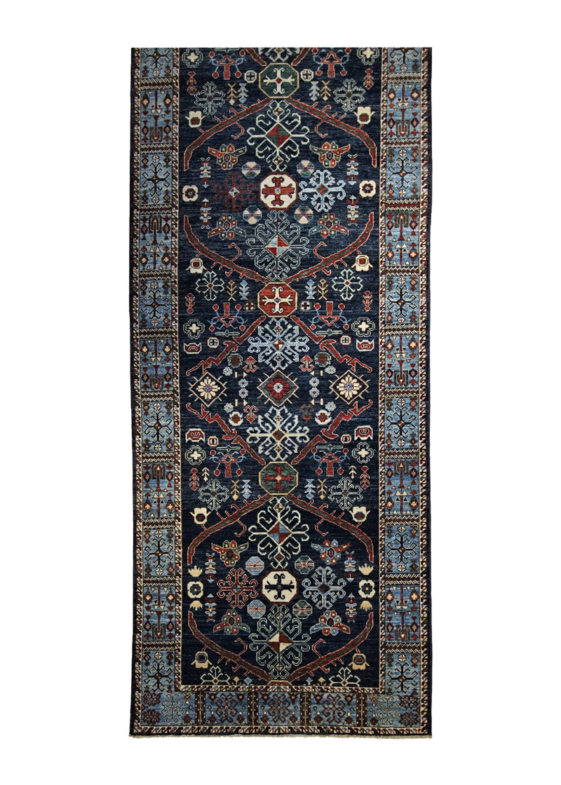 A34932 Oriental Rug Pakistani Handmade Runner Transitional Tribal 4'1'' x 11'10'' -4x12- Blue Geometric Design