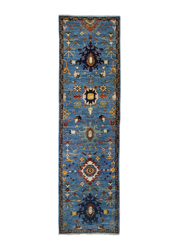 A34952 Oriental Rug Pakistani Handmade Runner Transitional Tribal 2'8'' x 9'6'' -3x10- Blue Geometric Heriz Design