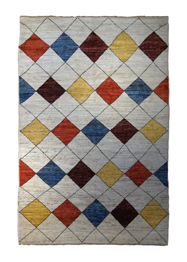 A34965 Oriental Rug Pakistani Handmade Area Transitional Tribal 5'11'' x 8'9'' -6x9- Whites Beige Multi-color Geometric Gabbeh Design