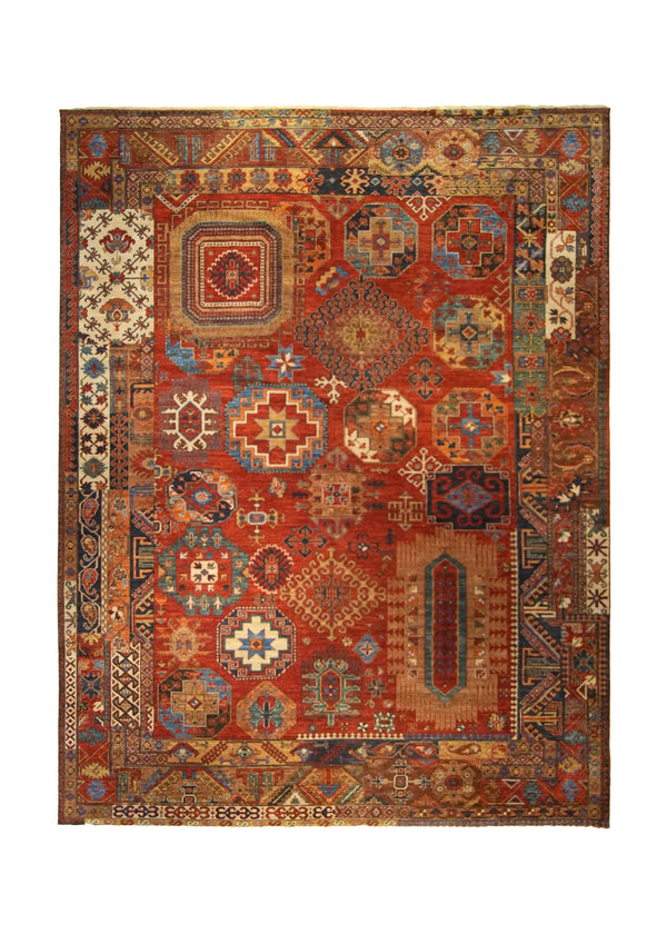 A34990 Oriental Rug Pakistani Handmade Area Transitional Tribal 10'4'' x 13'4'' -10x13- Red Geometric Baloch Design