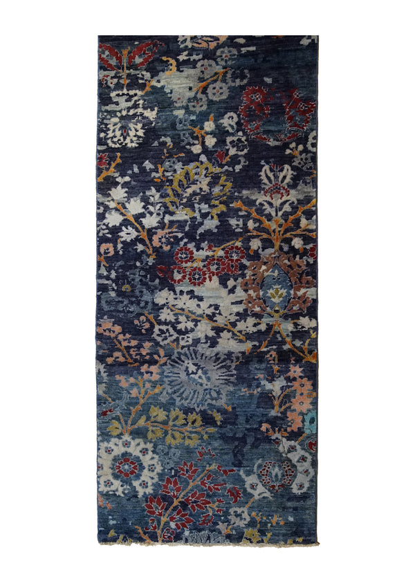 A34991 Oriental Rug Pakistani Handmade Runner Transitional 2'10'' x 11'11'' -3x12- Blue Floral Erased Design