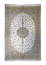 A35001 Persian Rug Kashan Handmade Area Traditional 6'6'' x 9'10'' -7x10- Whites Beige Yellow Gold Green Floral Toranj Mehrab Design