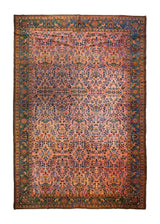 A35010 Persian Rug Sarouk Handmade Area Antique Traditional 9'12'' x 15'2'' -10x15- Red Blue Floral Design