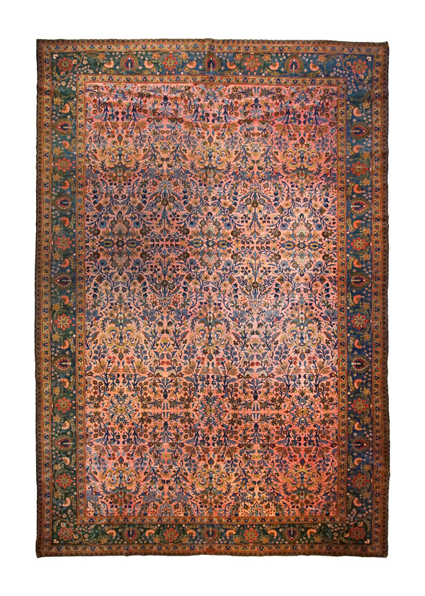 A35010 Persian Rug Sarouk Handmade Area Antique Traditional 9'12'' x 15'2'' -10x15- Red Blue Floral Design
