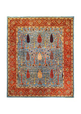 A35034 Oriental Rug Pakistani Handmade Area Transitional Tribal 7'11'' x 9'8'' -8x10- Red Blue Tree of Life Nooristan Bakhshayesh Design