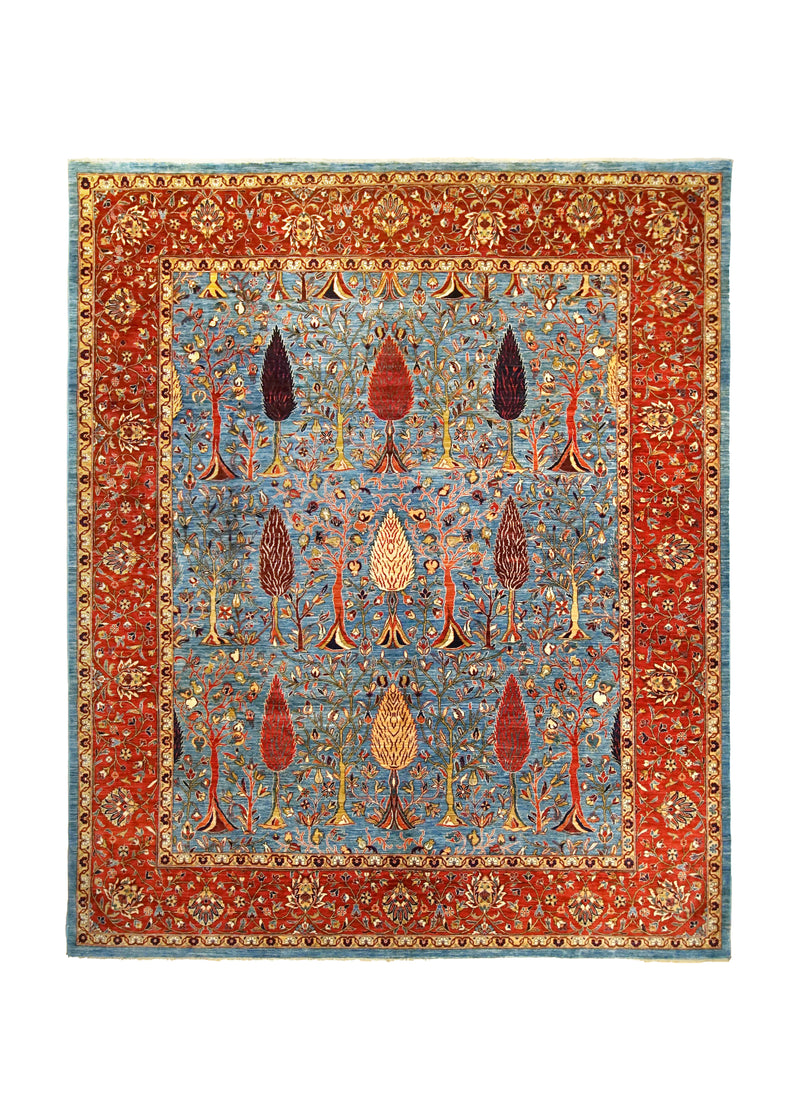 A35034 Oriental Rug Pakistani Handmade Area Transitional Tribal 7'11'' x 9'8'' -8x10- Red Blue Tree of Life Nooristan Bakhshayesh Design
