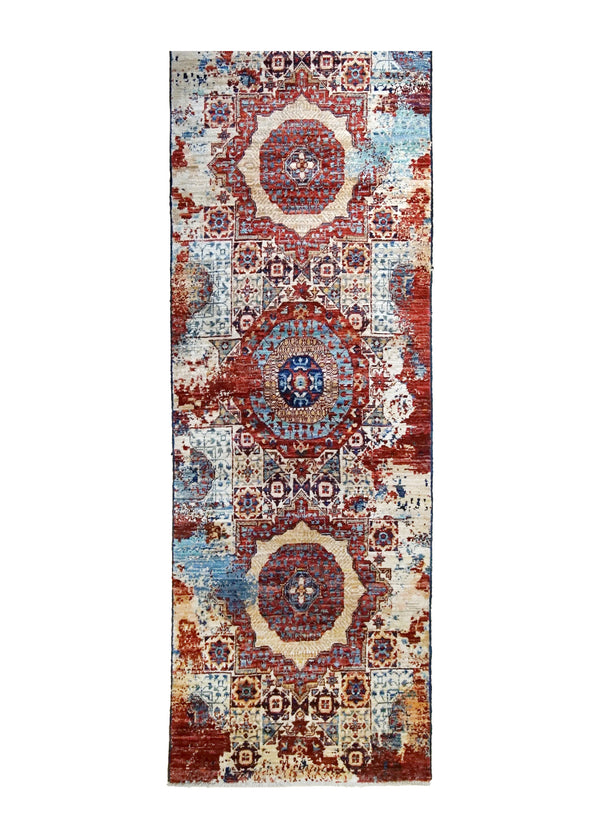 A35044 Oriental Rug Pakistani Handmade Runner Transitional Tribal 2'3'' x 23'2'' -2x23- Red Mamluk Erased Design
