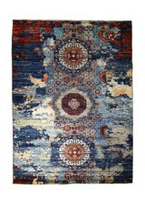 A35054 Oriental Rug Pakistani Handmade Area Transitional Tribal 5'2'' x 7'0'' -5x7- Blue Mamluk Erased Design