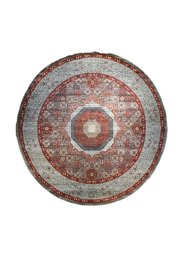 A35062 Oriental Rug Pakistani Handmade Round Transitional Tribal 9'12'' x 10'0'' -10x10- Red Mamluk Design