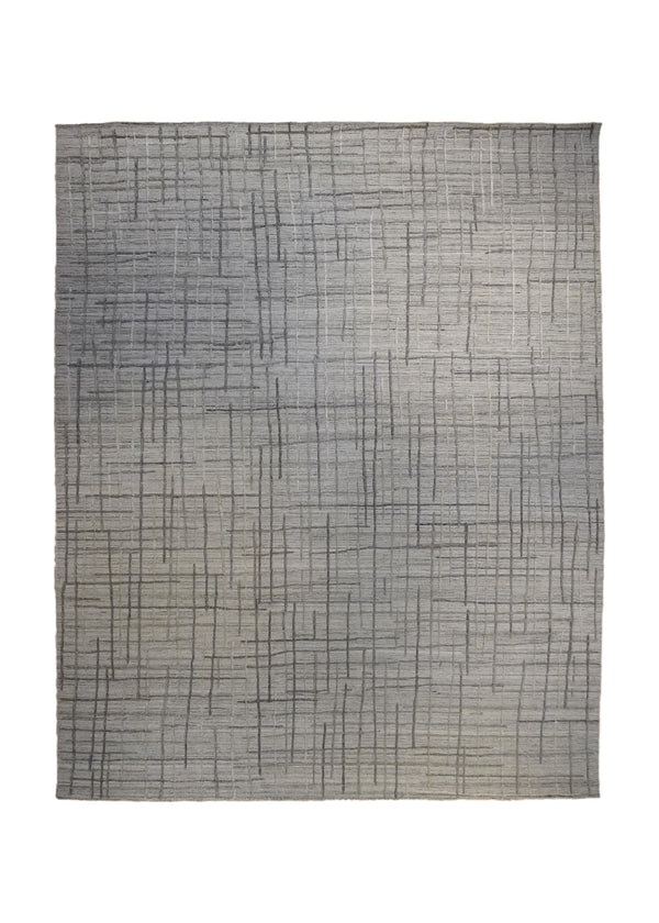 A35070 Oriental Rug Indian Handmade Area Modern Neutral 7'12'' x 10'0'' -8x10- Gray Whites Beige Geometric Lattice Design